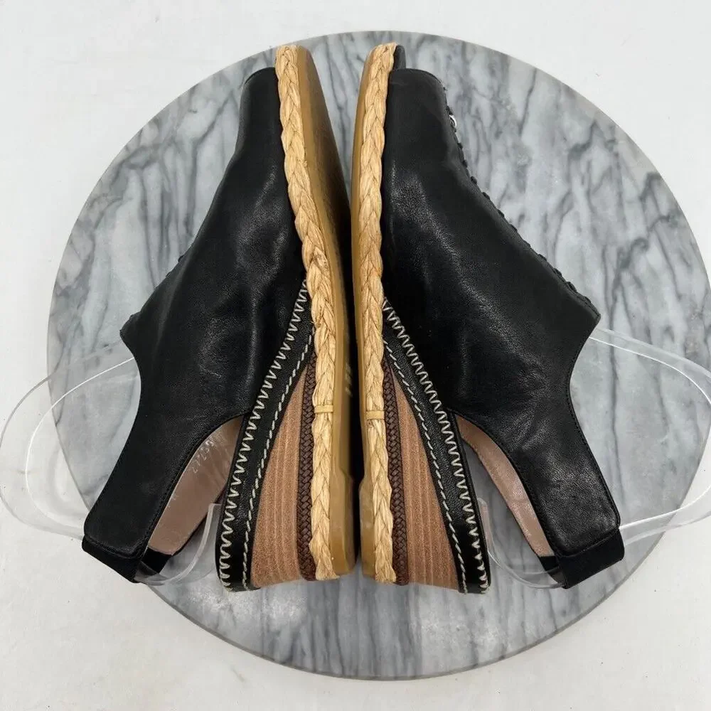 Stuart Weitzman Womens 7.5 Sandal Black Slingback Wedge Espadrille Chain Detail - Picture 6 of 14